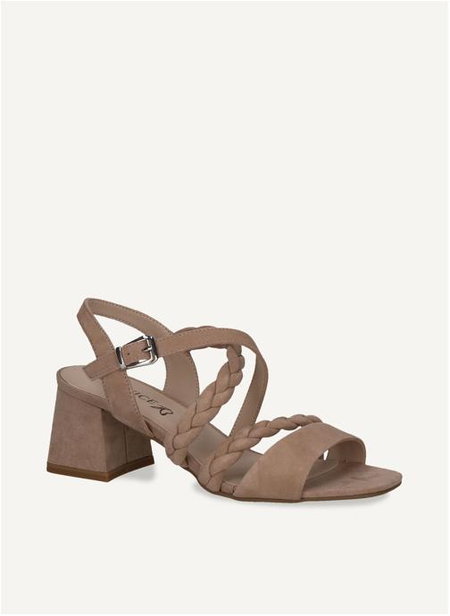 Caprice Bark Suede Pleated Strap Block Heeled Sandal