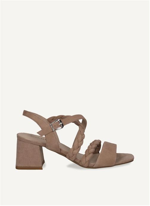 Caprice Bark Suede Pleated Strap Block Heeled Sandal