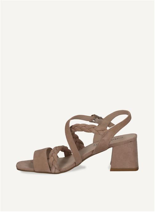 Caprice Bark Suede Pleated Strap Block Heeled Sandal