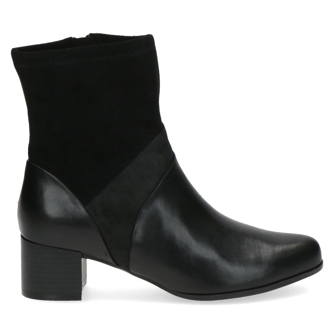 Caprice Black Comb Leather/Suede Heeled Ankle Boot. Only sizes 3.5, 4 and 7.5