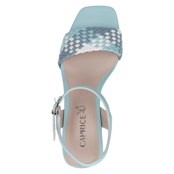 Caprice Light Blue with white. Block Heel Sandal.