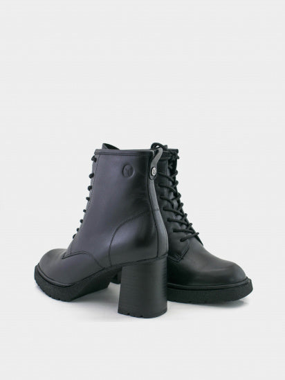 Caprice Black Nappa Leather Lace up ankle boots with Side Zip and Block heel.