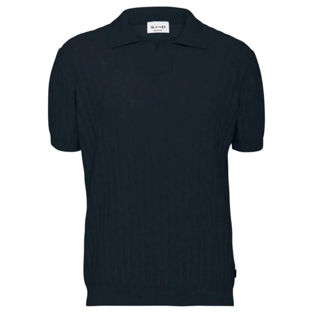 Rico Navy Rib Texture Cotton Polo Shirt