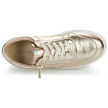 Caprice Light Gold Metallic Leather Trainer with side zip.
