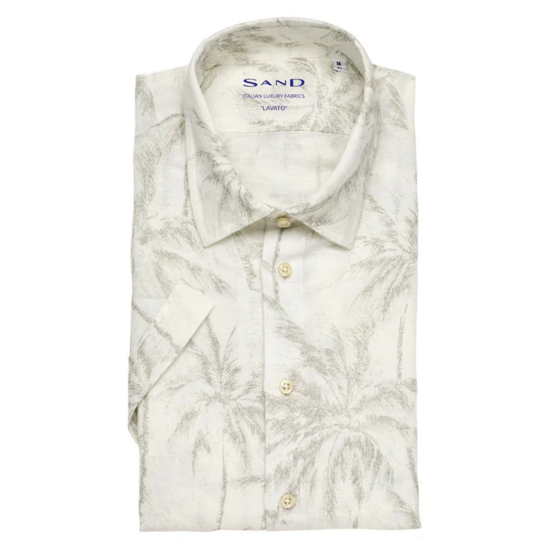 State Soft Short Sleeve Palm Print Linen Shirt