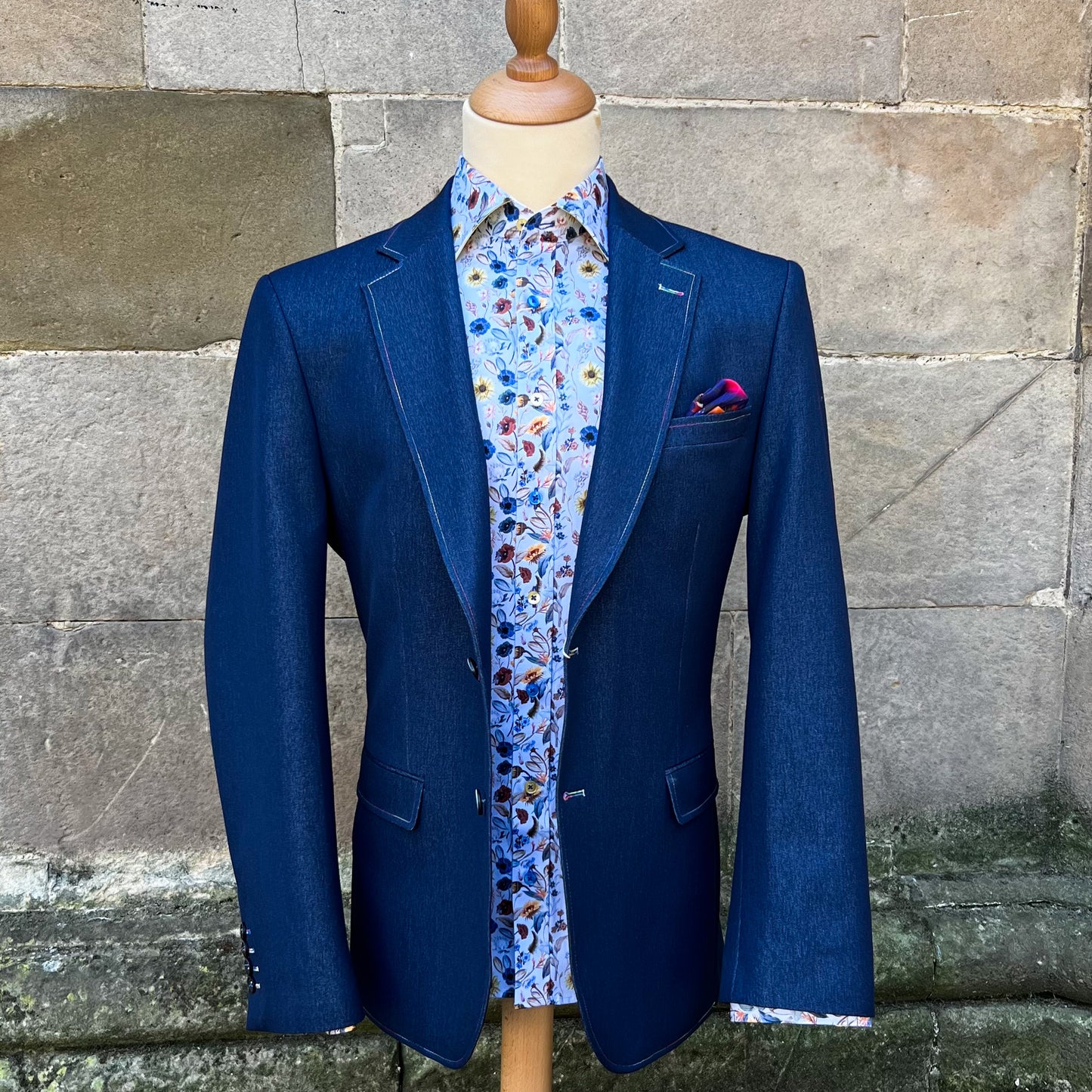 Indigo Denim Look Multi-Stitch Blazer - CL2534