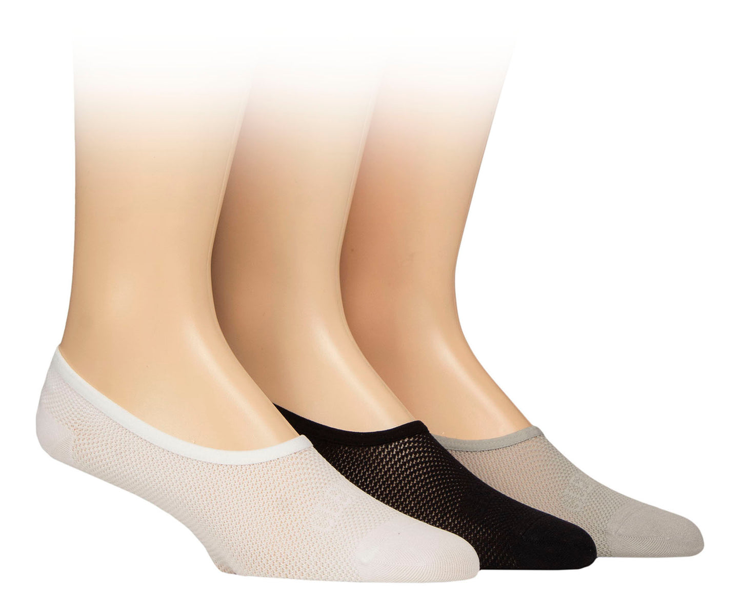Glenmuir Mens white/black/grey Mesh No Show Shoe Liners 3-Pair