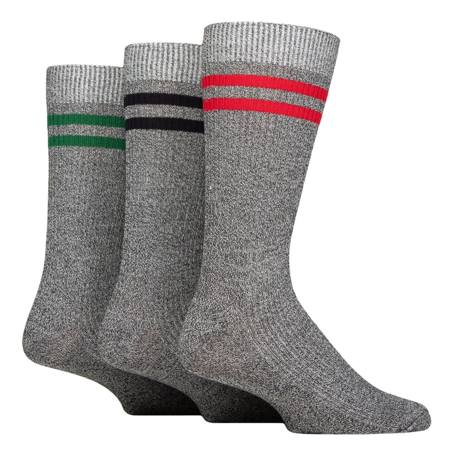 Glenmuir 1891 Bamboo Socks, Grey with, Red, Black, Green Stripes.
