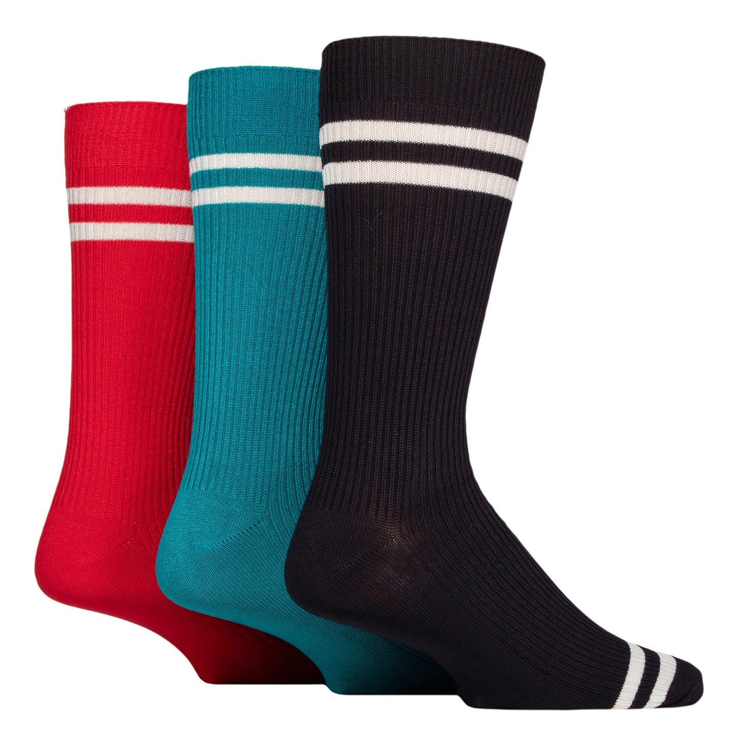 Glenmuir 1891 Bamboo Socks, Black, Green, Red with White Stripes.
