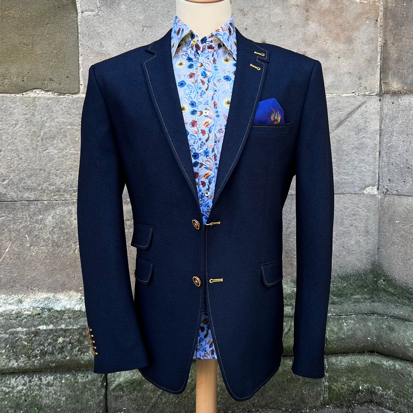 Navy Classic Contrast-Stitch Blazer - CL2533A