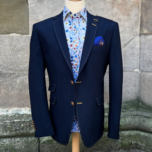 Navy Classic Contrast-Stitch Blazer - CL2533A