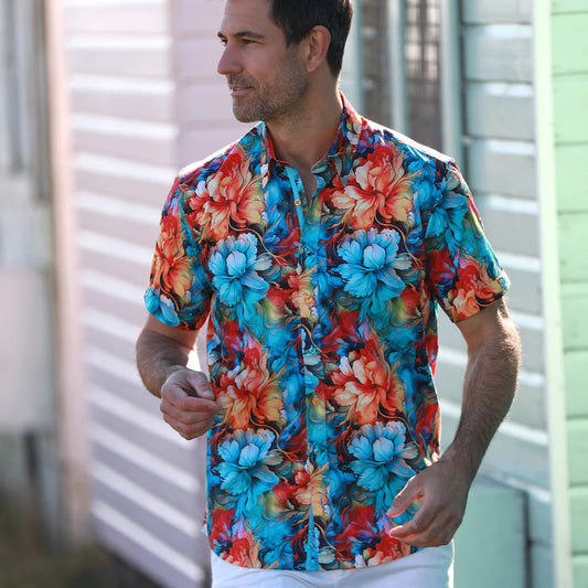 Blue Liquid Floral Shirt - CP6492