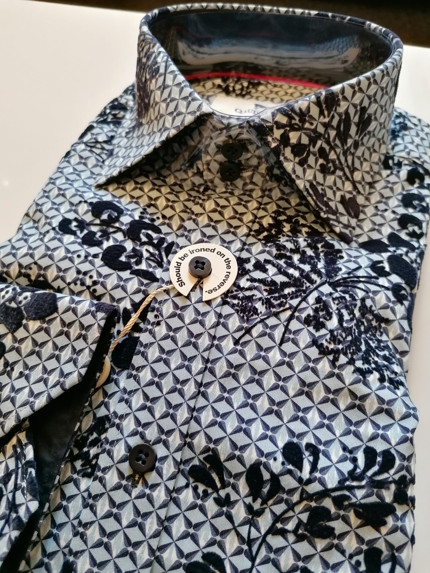 Blue Geo Rose Flocked Print shirt - CP8013