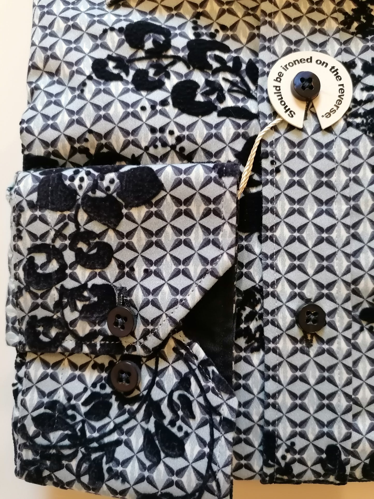Blue Geo Rose Flocked Print shirt - CP8013
