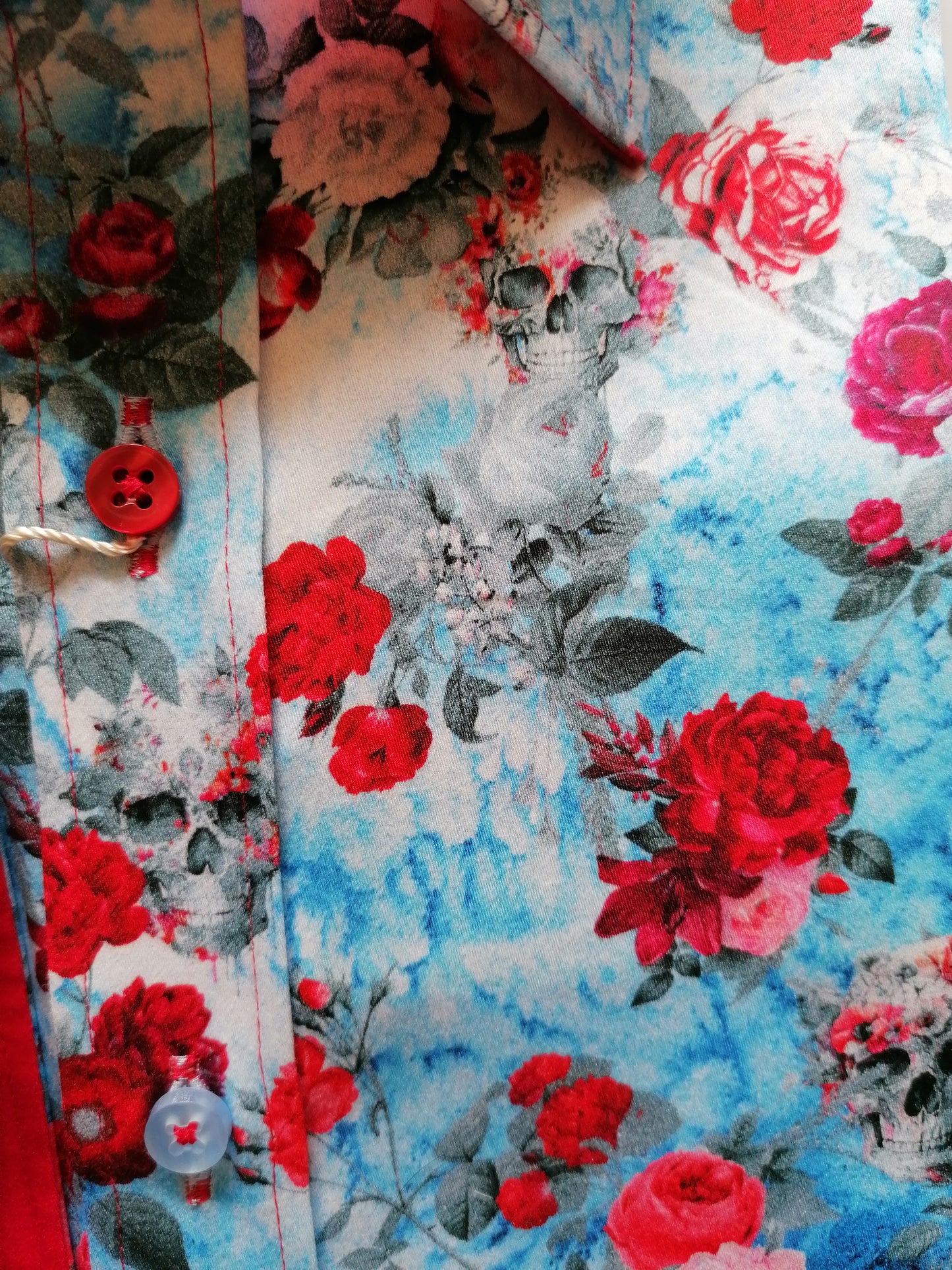 Blue Floral Skulls Roses Print shirt