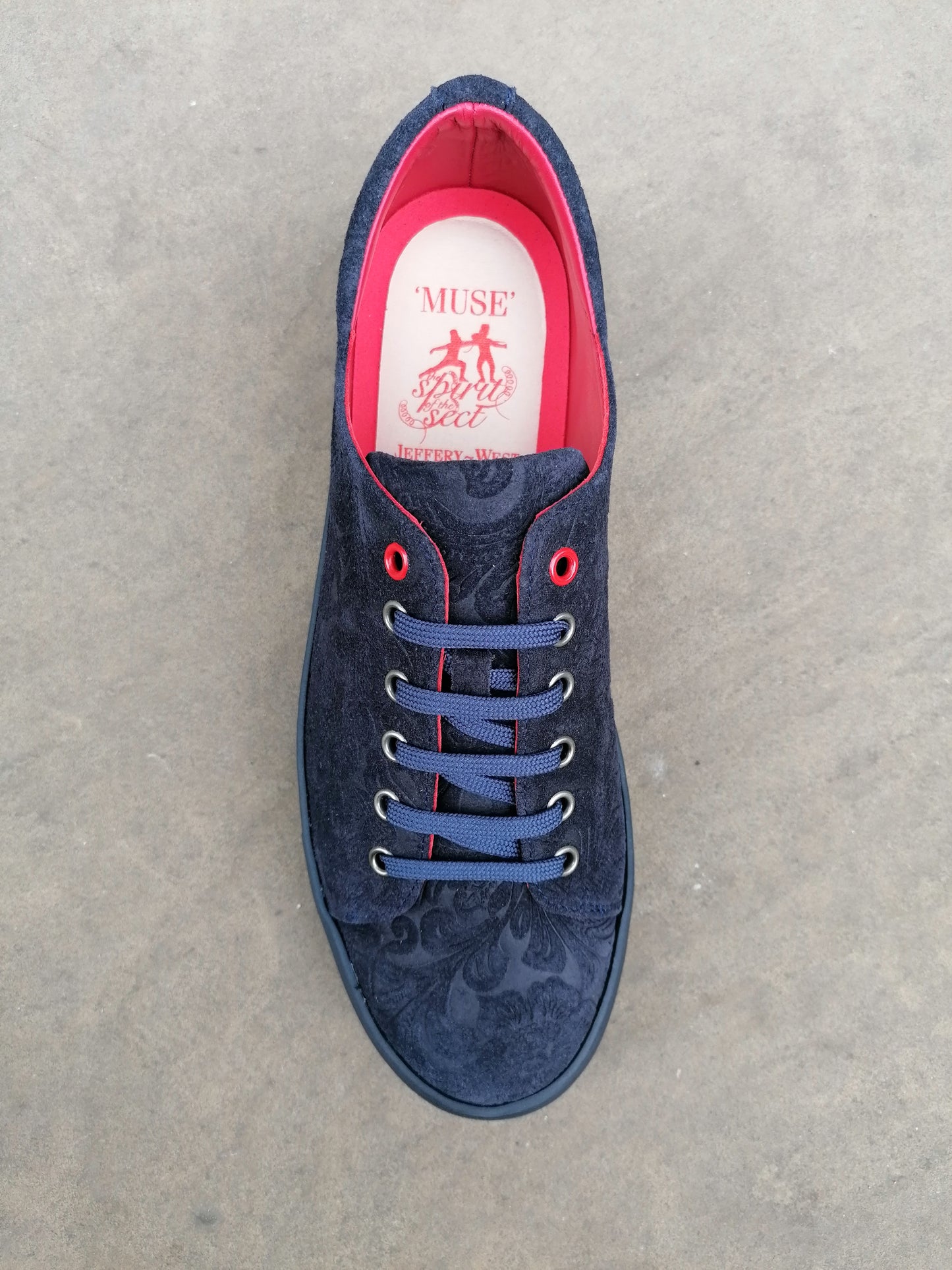 Jeffery West Muse Petunia Velour Dark Blue Floral Embossed Sneaker