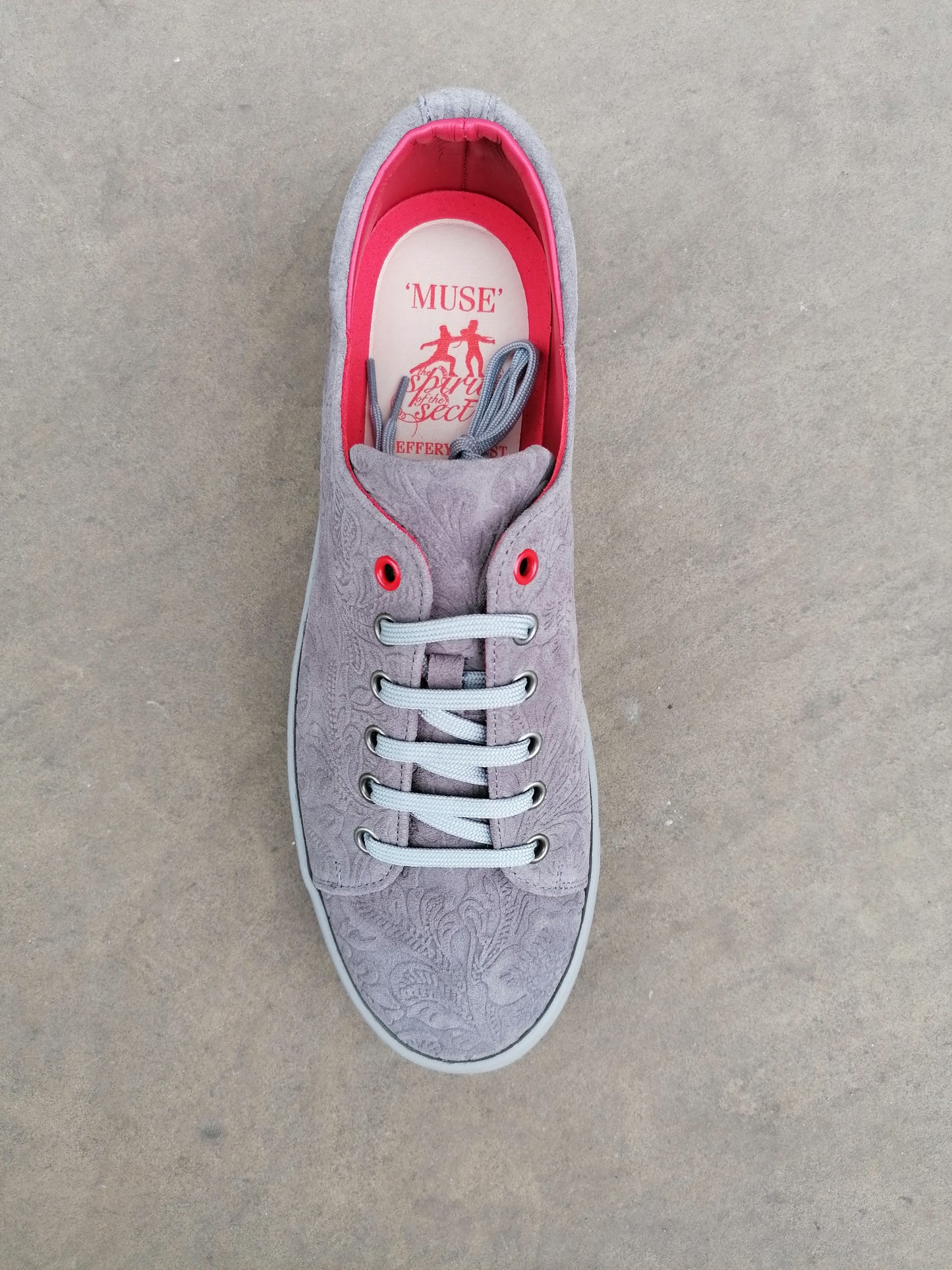Jeffery West Muse Petunia Velour Grey Gris Floral Embossed Sneaker