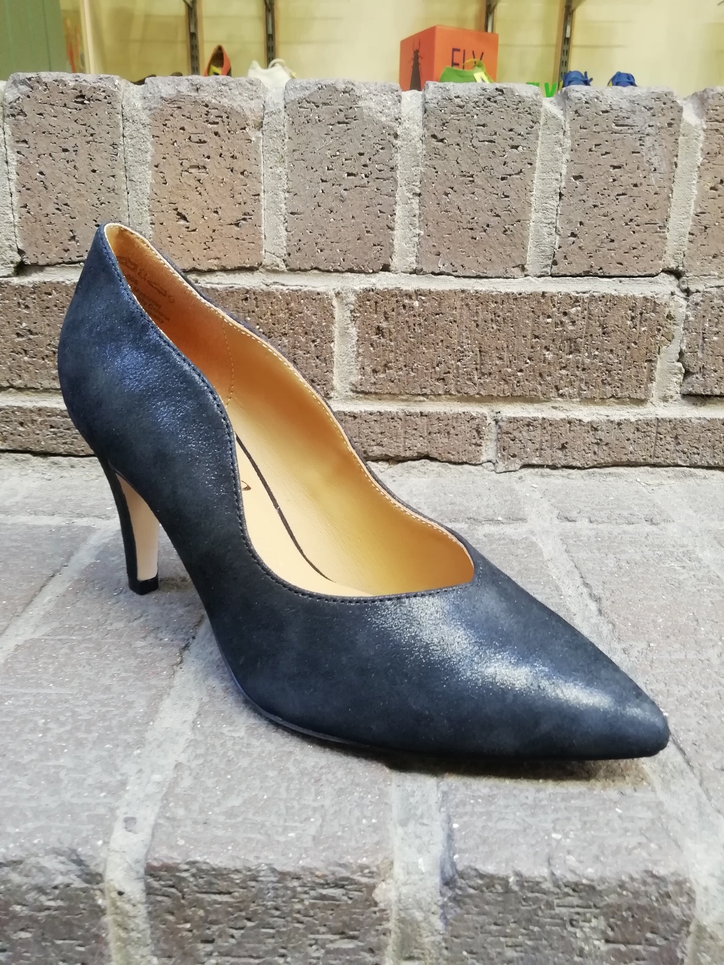 Caprice Black Pearl Leather Heeled Court Shoe.
