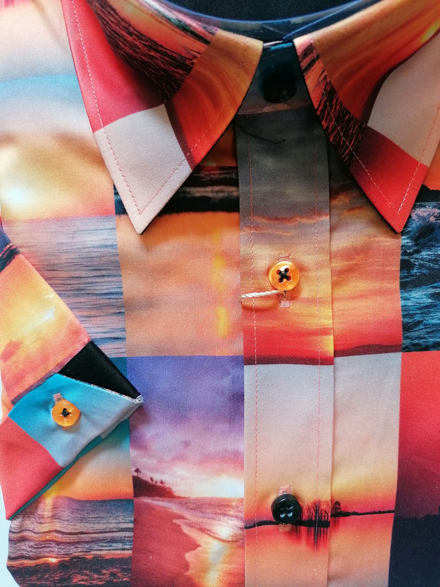 Men's Sunset Scene Orange Short Sleeve Shirt