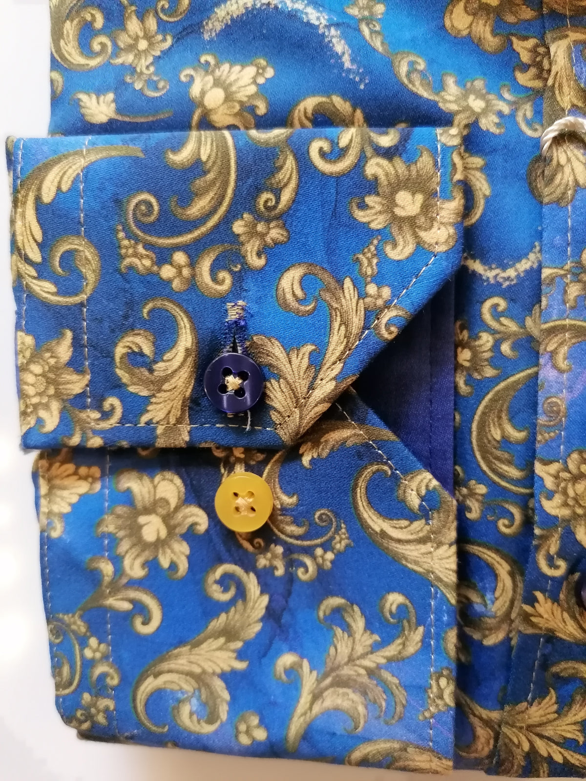 Blue Gold Leaf Flower Print Shirt