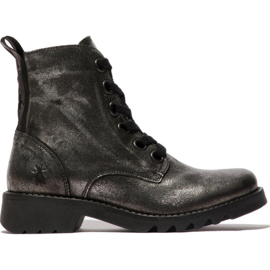 Fly London Ragi539 Rug Lace-up Boot in Dark Flash Silver.
