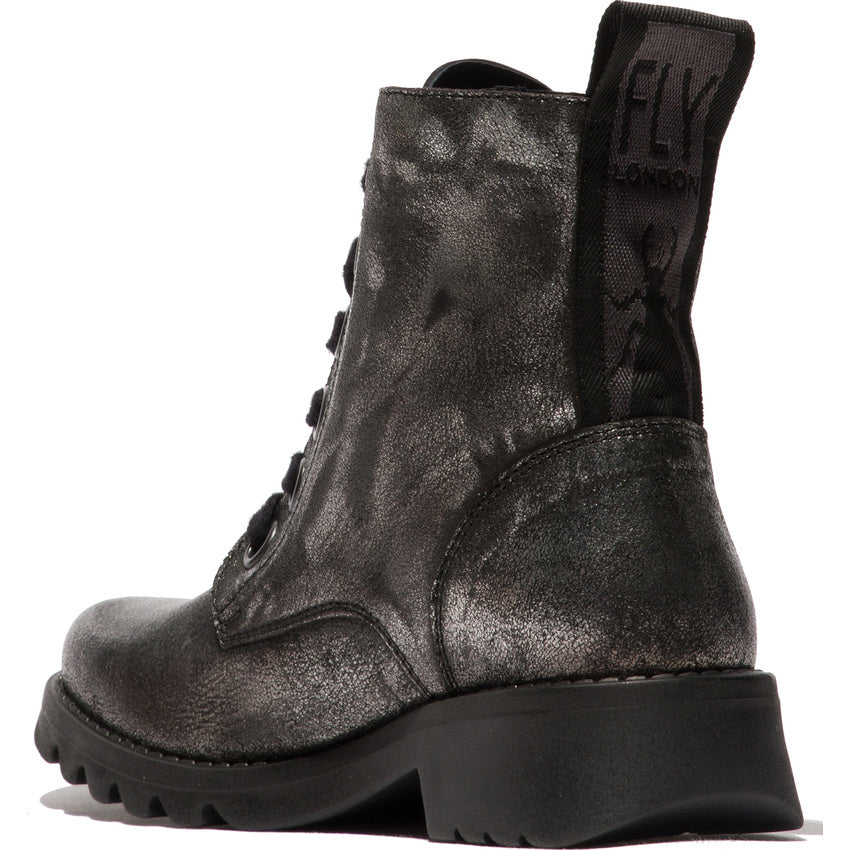 Fly London Ragi539 Rug Lace-up Boot in Dark Flash Silver. Only size 6 and 8
