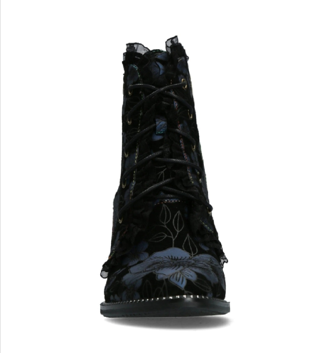 Laura Vita Gucstoo 11 Marine Blue Bleu Frill Lace Up Heeled Ankle Boot.