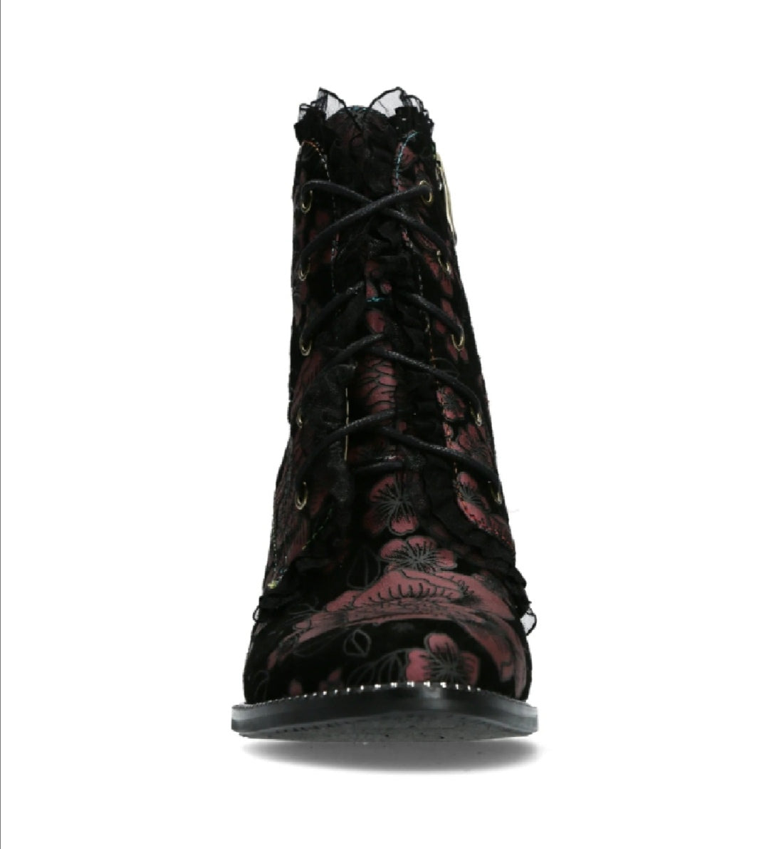 Laura Vita Gucstoo 11 Grenat Rose Pink Frill Lace Up Heeled Ankle Boot.