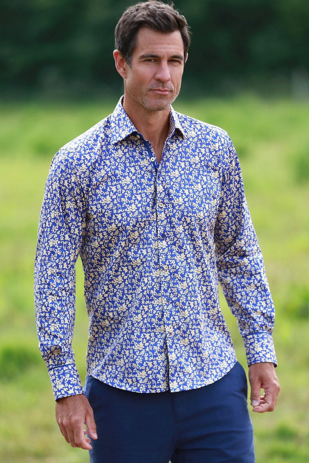 Baroque Legacy Blue Gold Leaf Print Shirt - CP8031