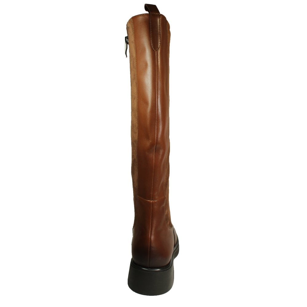 Caprice Cognac Comb Leather/Suede Block Heel Long Boot. Only sizes 4 and 6.5 left