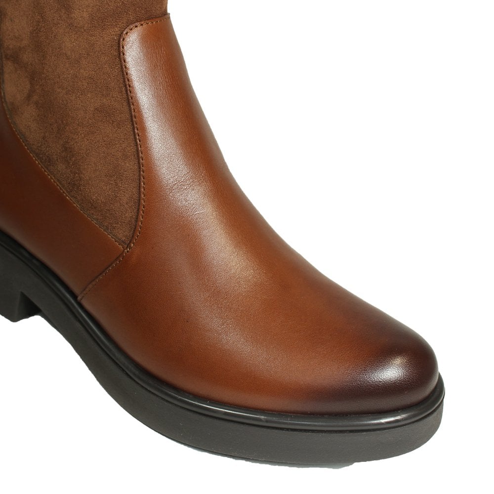 Caprice Cognac Comb Leather/Suede Block Heel Long Boot. Only sizes 4 and 6.5 left