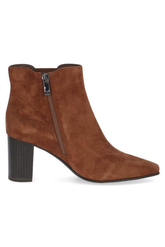 Caprice Cognac Suede Heeled Ankle Boot.