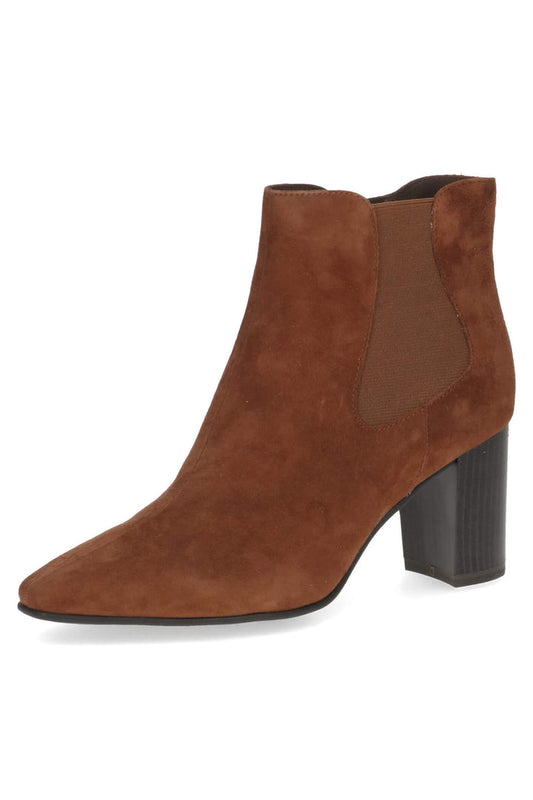 Caprice Cognac Suede Heeled Ankle Boot.