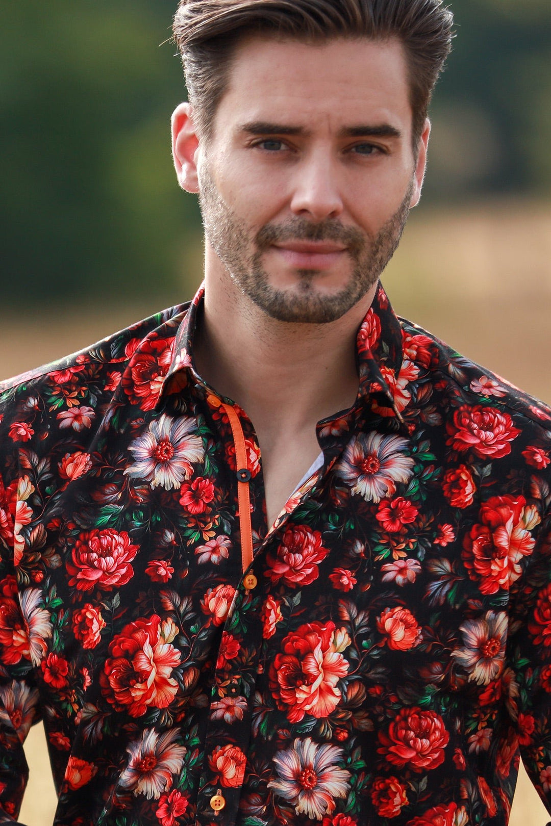 Garden Flowers Black/Red Print shirt - CP8025 – Prégo