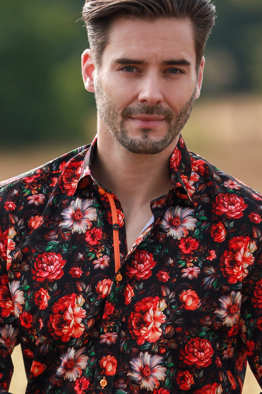 Garden Flowers Black/Red Print shirt - CP8025