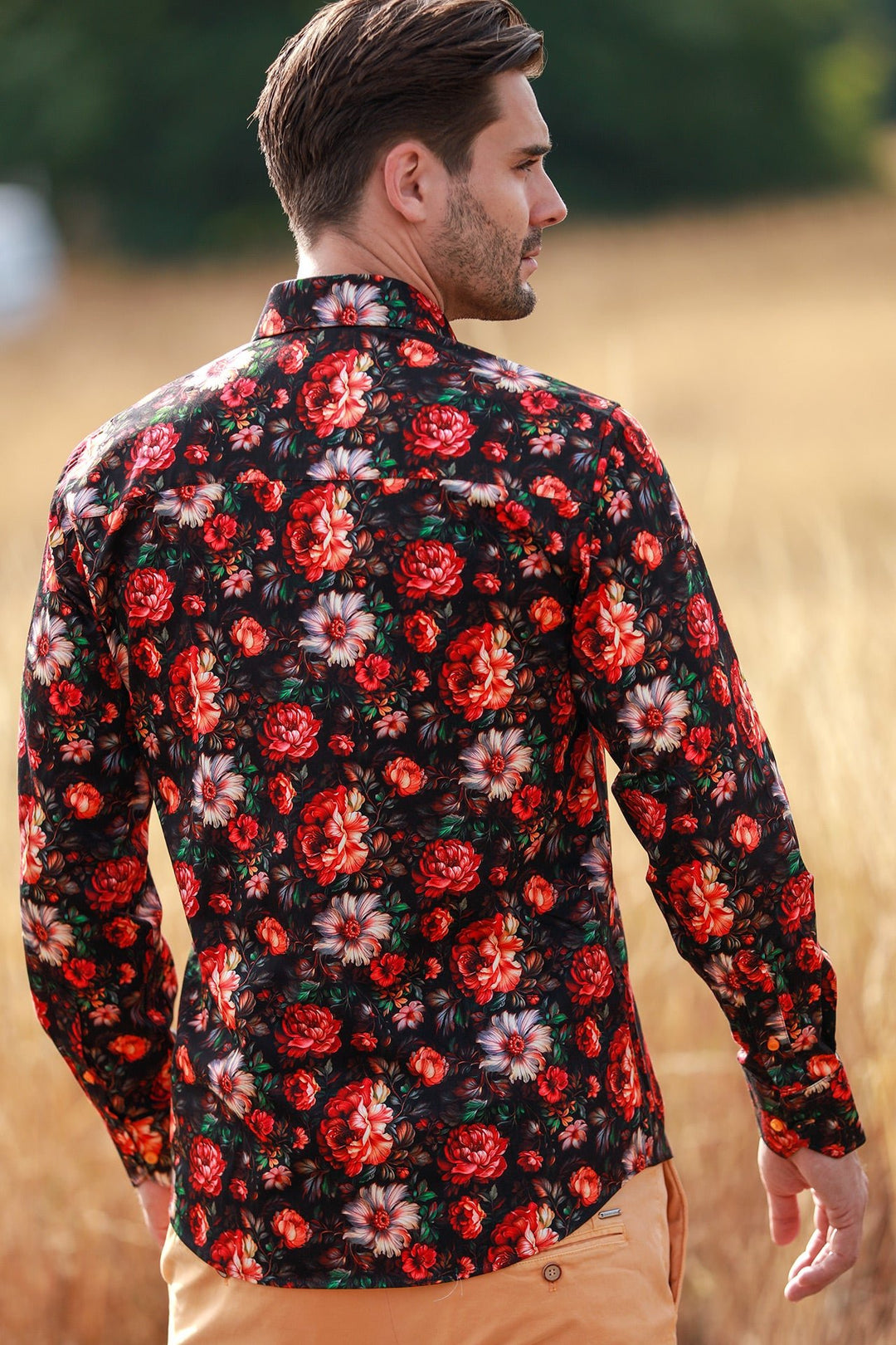 Garden Flowers Black/Red Print shirt - CP8025