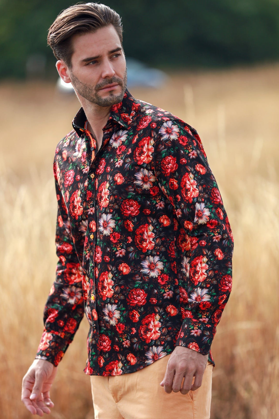 Garden Flowers Black/Red Print shirt - CP8025