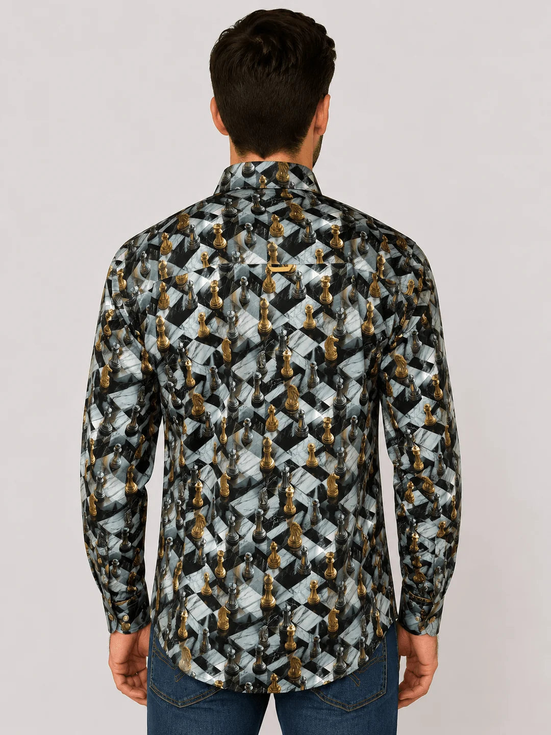 Chess Board Print Shirt Grey