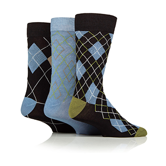 Glenmuir 1891 Cotton Socks, Argyle Navy Patterned & Plain Bamboo Socks in Gift Box