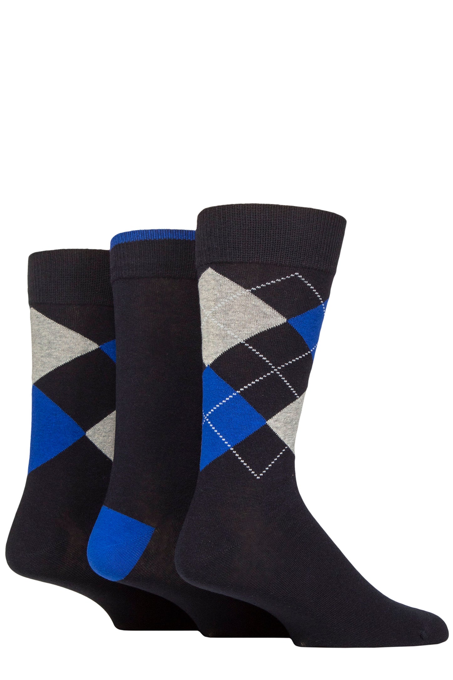 Glenmuir 1891 Cotton Socks, Argyle Patterned & Plain Navy Mix.