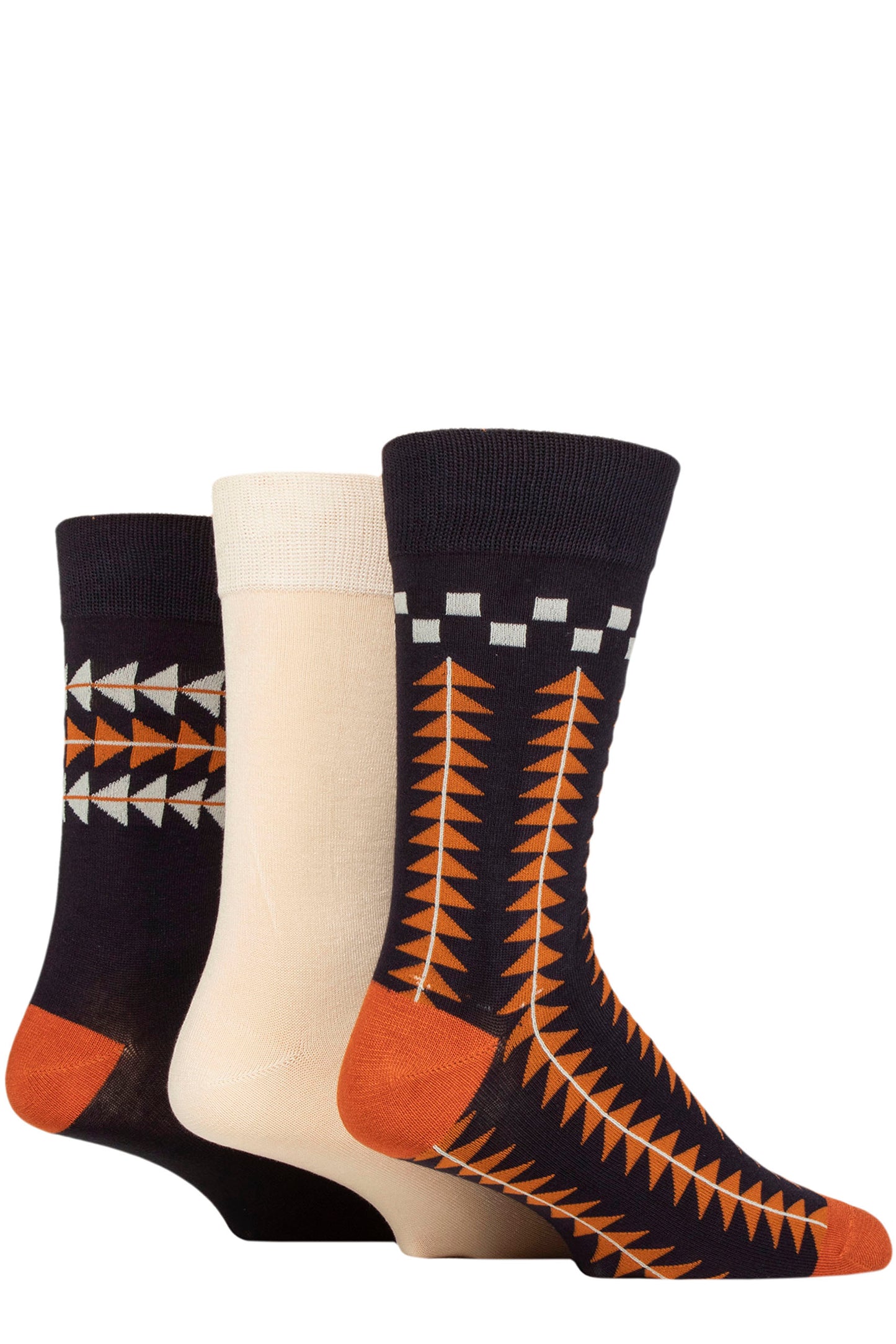 Glenmuir 1891 Bamboo Socks, Jacquard Navy/Rust/Cream.