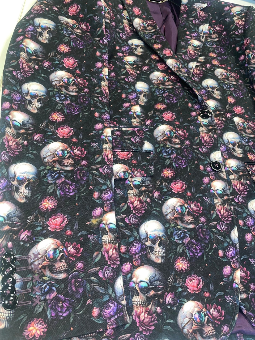 Purple Grey Skulls Floral Jacket - CP2537