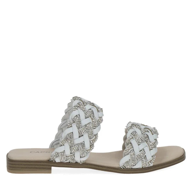 Caprice White Crystal/Taupe Flat Mule. Only sizes 5, 6 and 7.5 left.