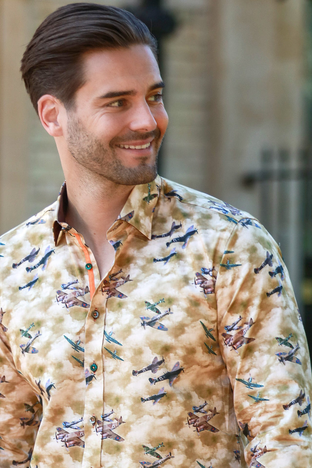Spitfires Print Shirt. Brown/Sand - CP8026