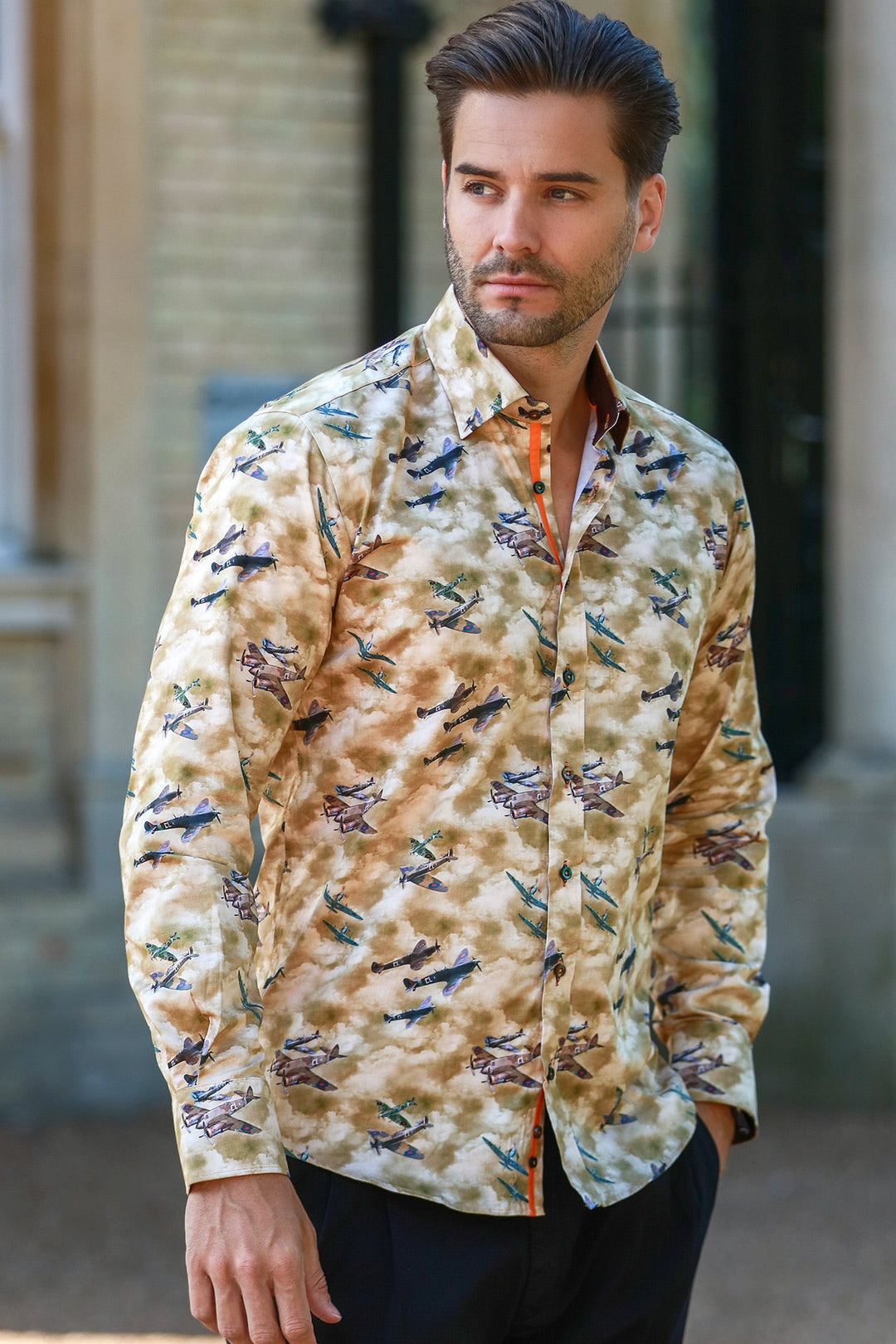 Spitfires Print Shirt. Brown/Sand - CP8026