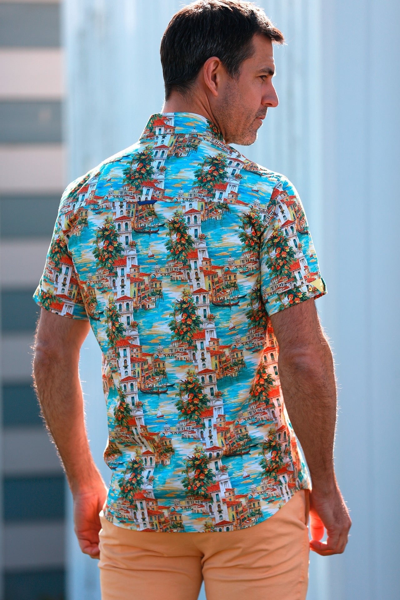 Men's Short Sleeve Venetian Views & Summer Hues Shirt