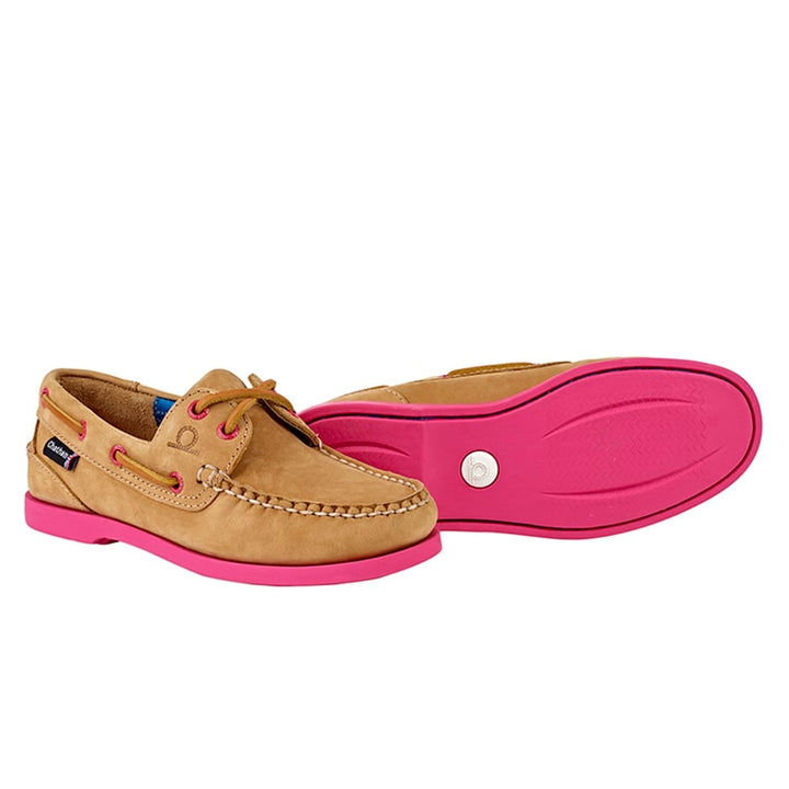 Chatham Pippa Tan and Pink Leather Deck Shoe.