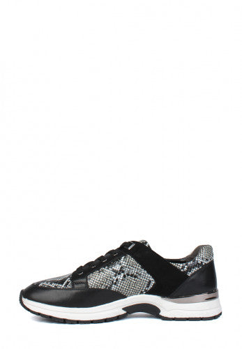 Caprice Black Snake Print lace up Leather trainer. Only size 7.5 left