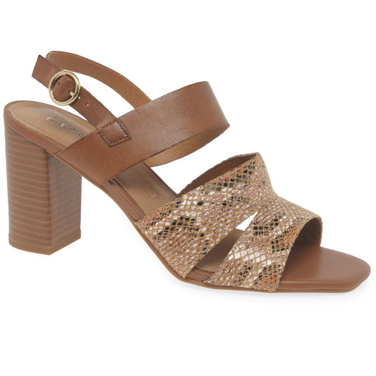 Caprice Cognac Snake Heeled Sandal Only 7.5 left