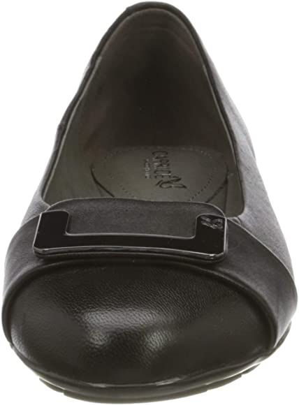 Caprice Black Nappa Flat Buckle Ballerina Shoe. Only sizes 7.5 and 8 left.